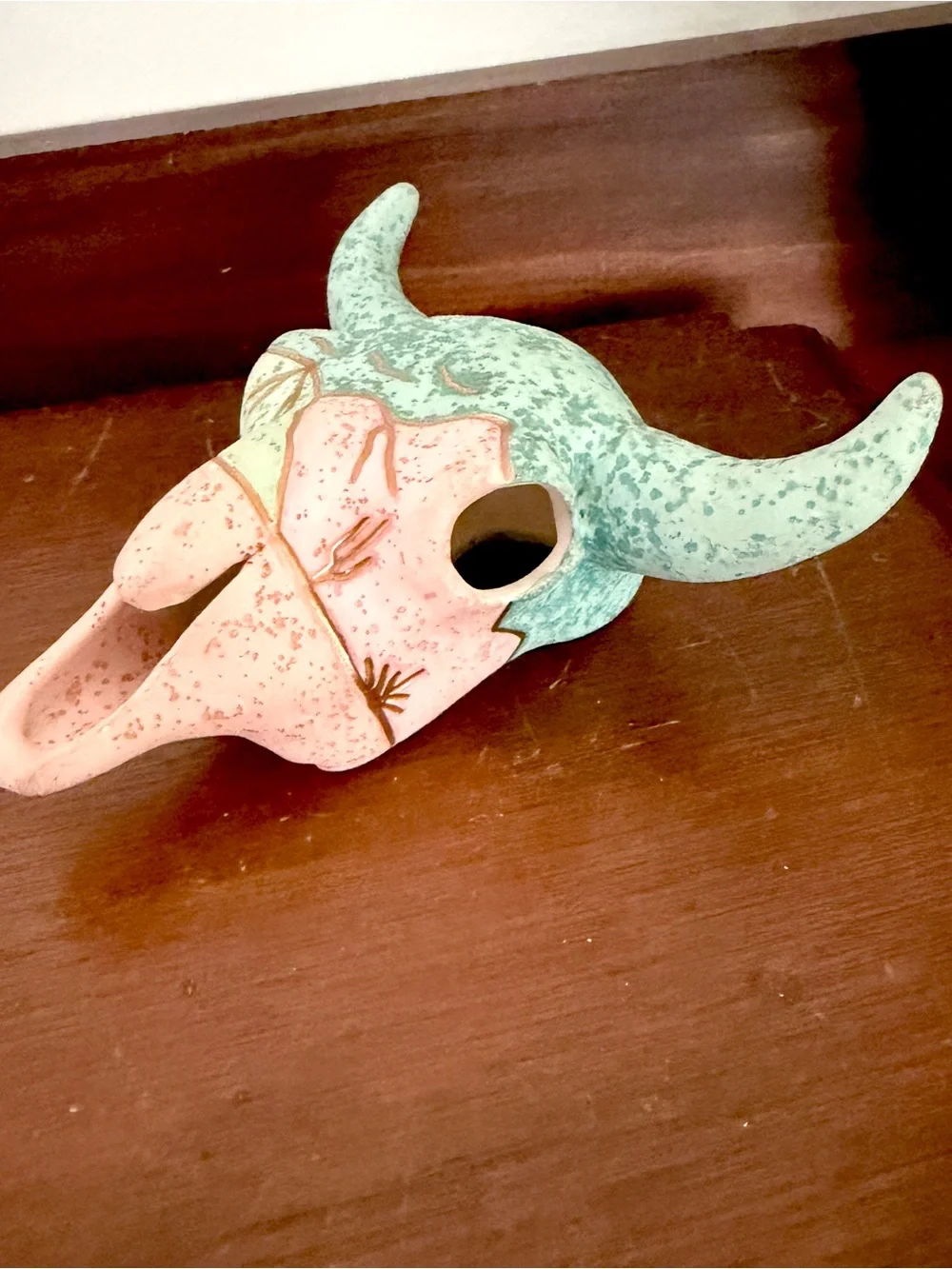Southwest Native Ceramic Cow Bull Buffalo Skull Small Wall Hanging Sculpture Vtg